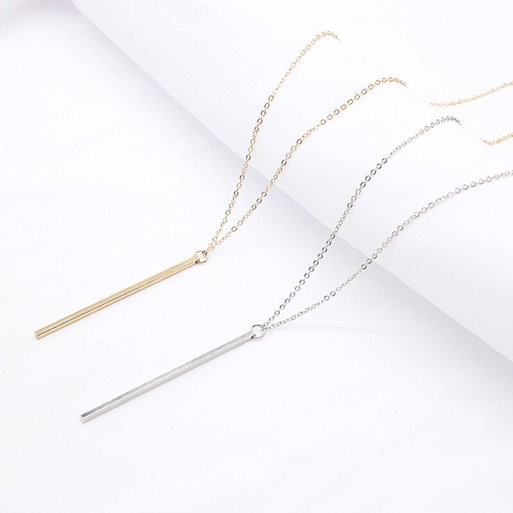 Vertical Gold Silver Bar Necklace - Picture 5 of 6